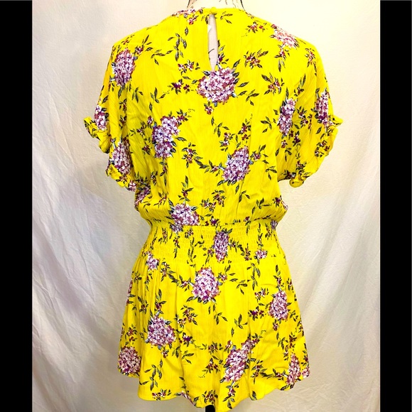 Staccato Yellow Surplice Smocked Waist Floral  Print Blouse - Picture 16 of 16